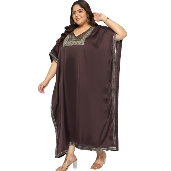 Gypsie Blu Women Plus Size Satin Sequences Caftan Dress Wedding Gown for Girls - Picture 5 of 8